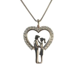 Romantic Sterling Silver, Moissanite Heart Necklace with Couple Design